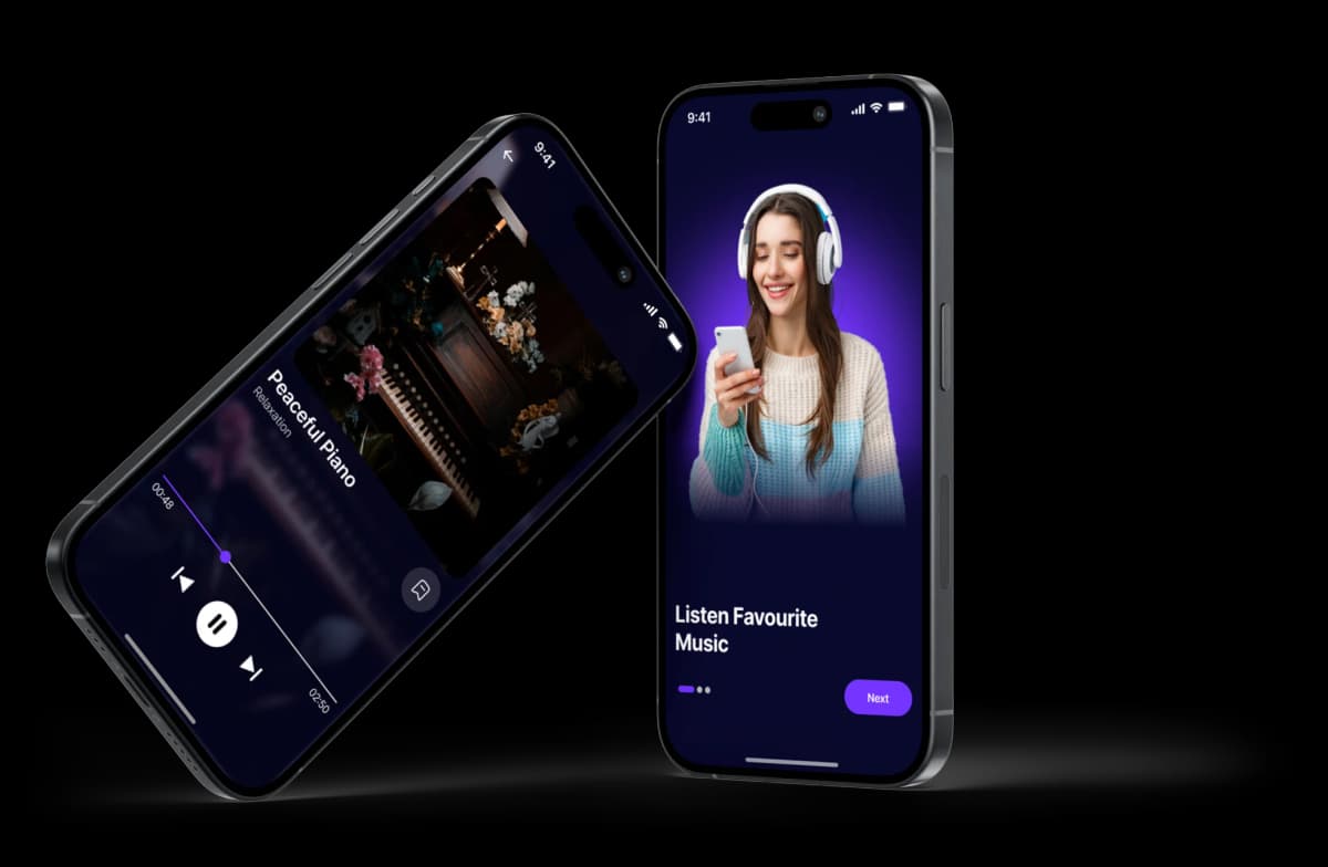 two mobile mock screens shows the testing of streaming applications