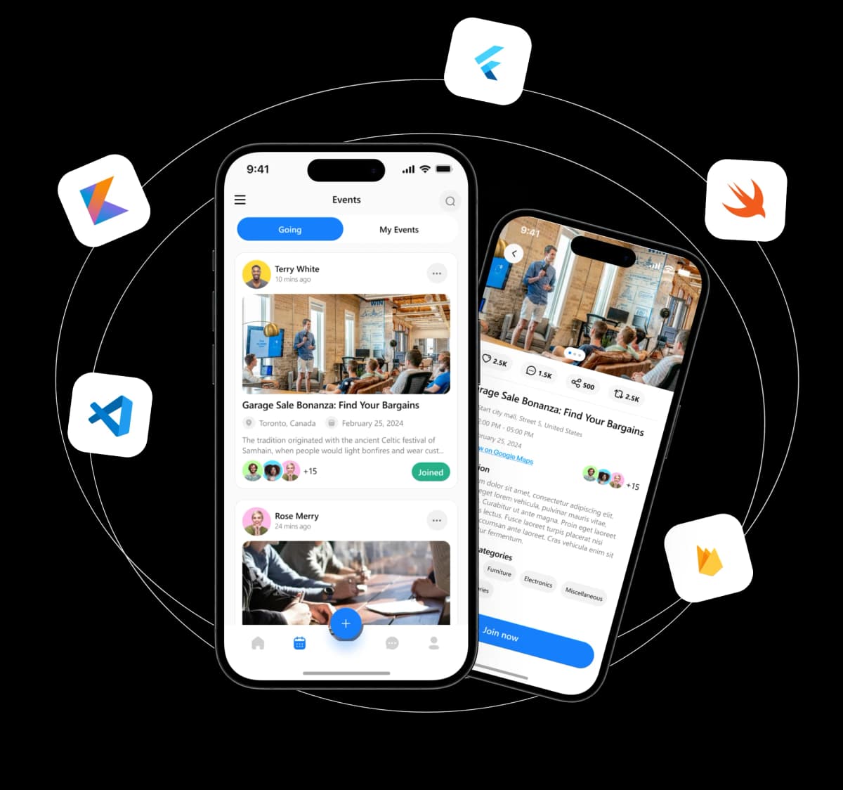 mockup screen shows icons of multiple mobile app development service platforms